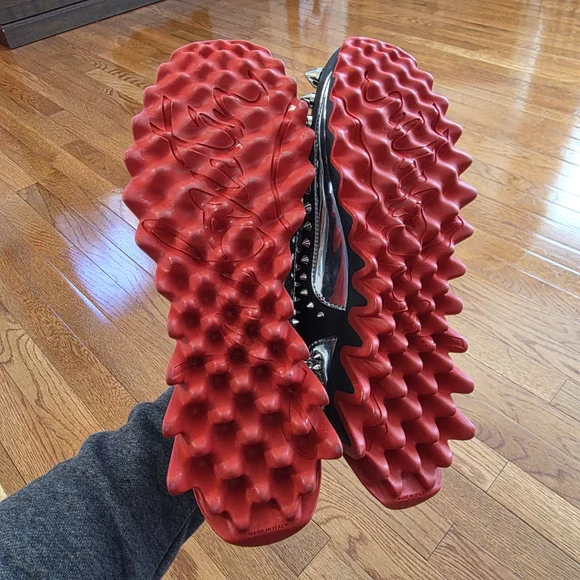Christian Louboutin Black Sneakers with Red Soles and Silver Spikes - Picture 7 of 12